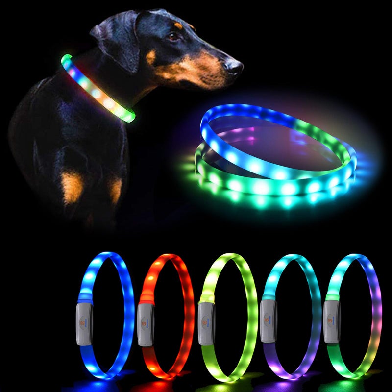 GS GLOWSEEN Led Dog Collar Rechargeable USB-C, Super Bright Multi-Color Light Up Collar, Weatherproof Lighted Safety Dog Collar Light for Night Walking,Size Cuttable for Large Medium Small Dogs - Image 1